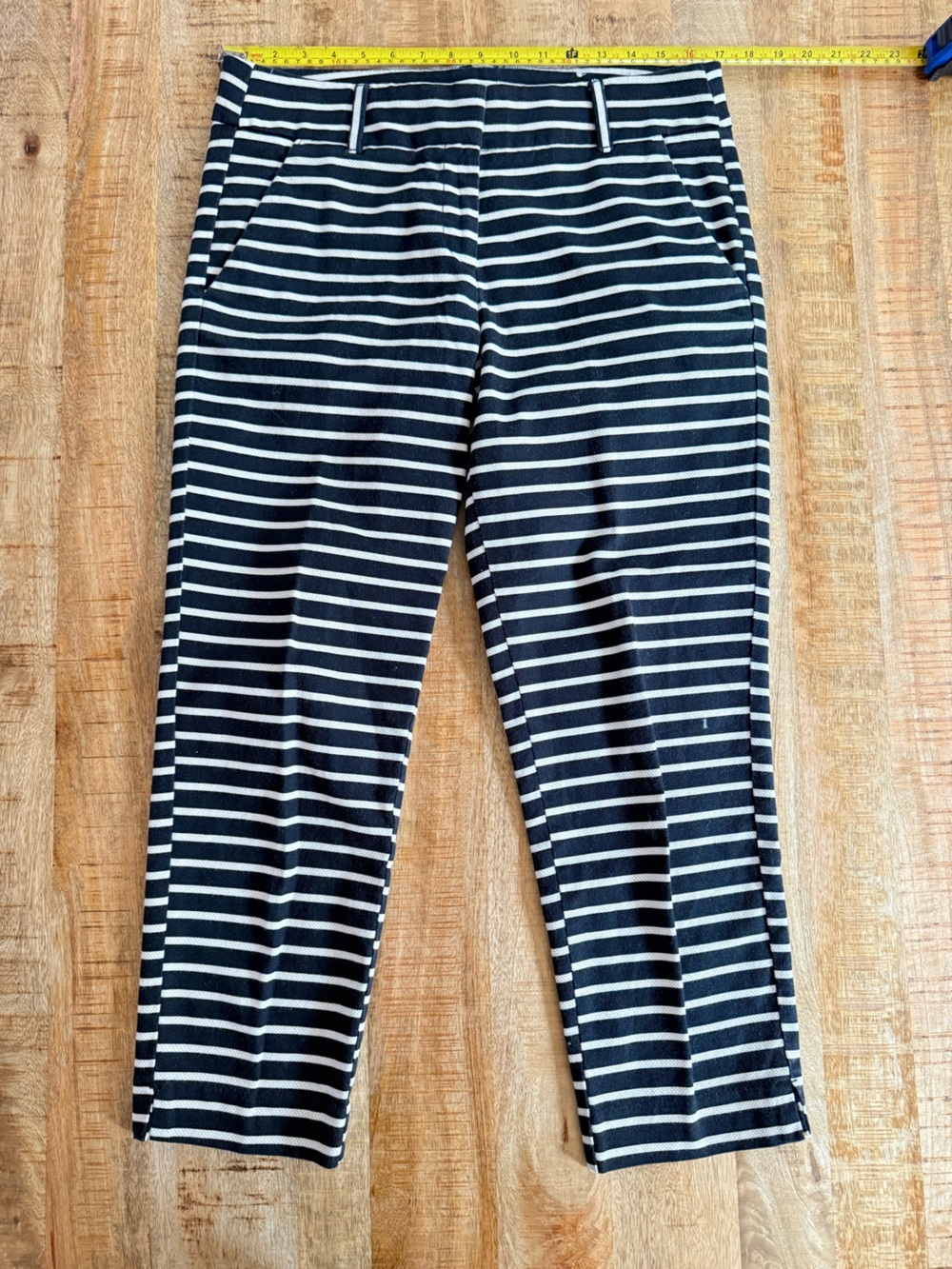 LOFT Marisa Pants Size 8 Black White Striped Slim Ankle Career Office